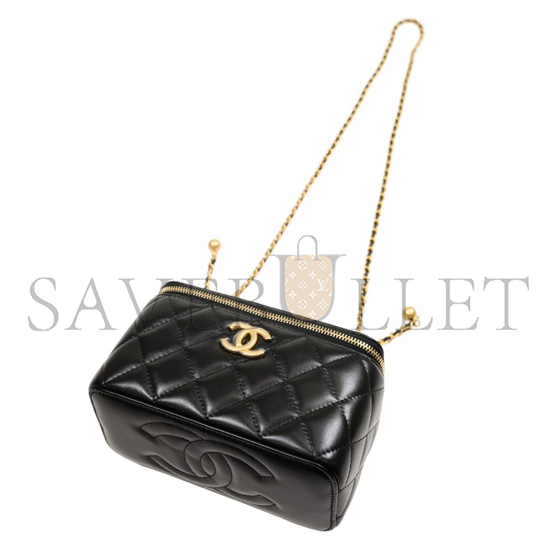 CHANEL COW LEATHER MAKEUP BAG BOX BAG CROSSBODY BAG SHOULDER BAG WOMEN'S BLACK AP3651 (16*10*8cm)